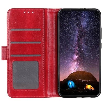 Samsung Galaxy M11 (M115F) atverčiamas raudonas odinis dėklas - piniginė | Priedai.lt