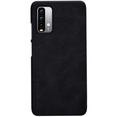 Prabangus „Nillkin“ Qin serijos juodas odinis atverčiamas Xiaomi Redmi 9T 5G dėklas | Priedai.lt