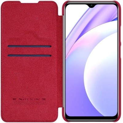 Prabangus „Nillkin“ Qin serijos raudonas odinis atverčiamas Xiaomi Redmi 9T 5G dėklas | Priedai.lt