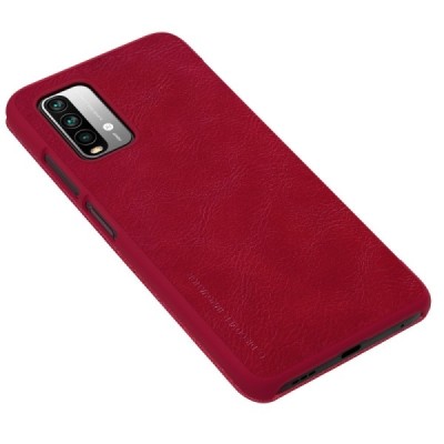 Prabangus „Nillkin“ Qin serijos raudonas odinis atverčiamas Xiaomi Redmi 9T 5G dėklas | Priedai.lt