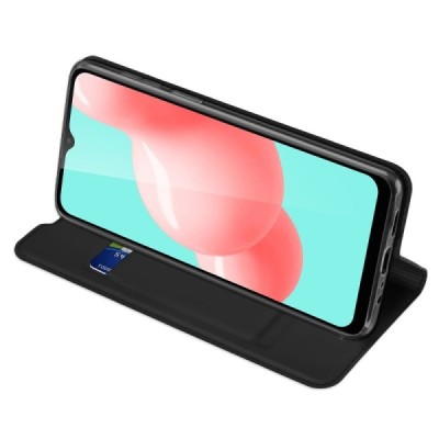Dux Ducis Skin serijos Samsung Galaxy A32 5G juodas odinis atverčiamas dėklas | Priedai.lt