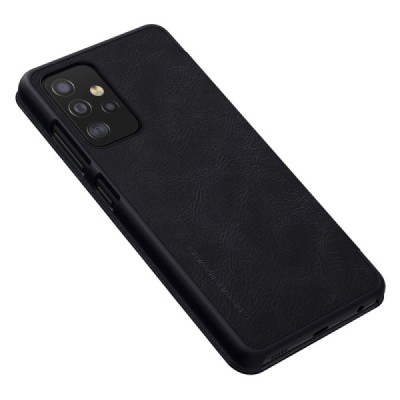 Prabangus „Nillkin“ Qin serijos juodas odinis atverčiamas Samsung Galaxy A52 5G (A526B) dėklas | Priedai.lt