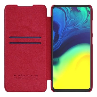 Prabangus „Nillkin“ Qin serijos raudonas odinis atverčiamas Samsung Galaxy A52 5G (A526B) dėklas | Priedai.lt
