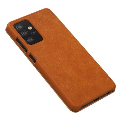 Prabangus „Nillkin“ Qin serijos rudas odinis atverčiamas Samsung Galaxy A52 5G (A526B) dėklas | Priedai.lt