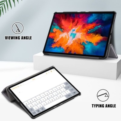 Lenovo Tab P11 Pro 11.5" (J706F) atverčiamas pilkas odinis dėklas (sulankstomas) | Priedai.lt