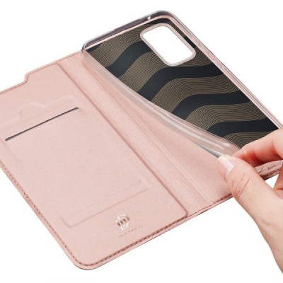 Dux Ducis Skin serijos Samsung Galaxy A52 5G (A526B, A525F) rožinis odinis atverčiamas dėklas | Priedai.lt