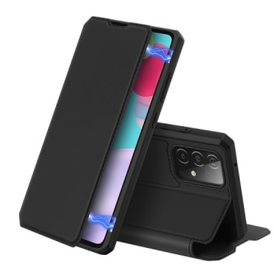 Dux Ducis Skin X serijos Samsung Galaxy A52 5G (A526B, A525F) juodas odinis atverčiamas dėklas | Priedai.lt