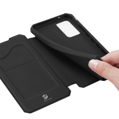 Dux Ducis Skin X serijos Samsung Galaxy A52 5G (A526B, A525F) juodas odinis atverčiamas dėklas | Priedai.lt