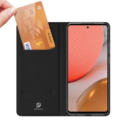 Dux Ducis Skin serijos Samsung Galaxy A72 5G (A726B, A725F) juodas odinis atverčiamas dėklas | Priedai.lt