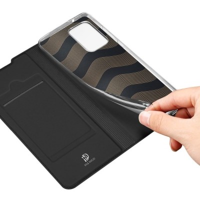 Dux Ducis Skin serijos Samsung Galaxy A72 5G (A726B, A725F) juodas odinis atverčiamas dėklas | Priedai.lt