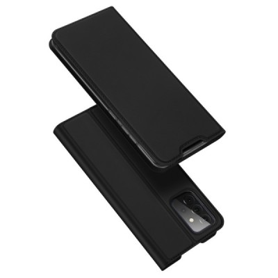 Dux Ducis Skin serijos Samsung Galaxy A72 5G (A726B, A725F) juodas odinis atverčiamas dėklas | Priedai.lt