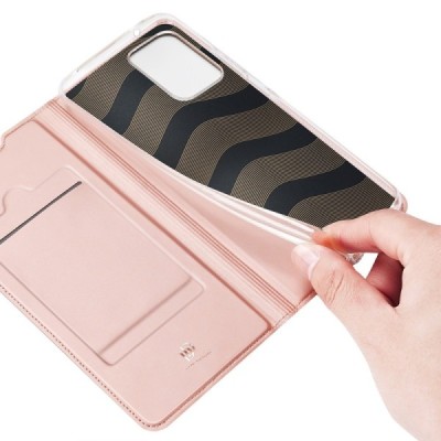 Dux Ducis Skin serijos Samsung Galaxy A72 5G (A726B, A725F) rožinis odinis atverčiamas dėklas | Priedai.lt