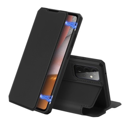 Dux Ducis Skin X serijos Samsung Galaxy A72 5G (A726B, A725F) juodas odinis atverčiamas dėklas | Priedai.lt