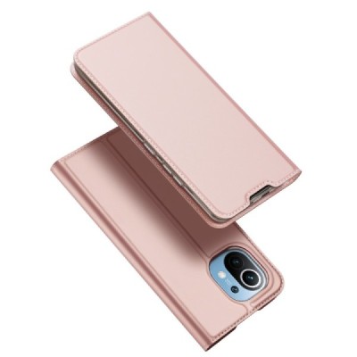 Dux Ducis Skin serijos Xiaomi Mi 11 rožinis odinis atverčiamas dėklas | Priedai.lt