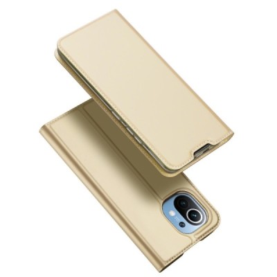 Dux Ducis Skin serijos Xiaomi Mi 11 auksinis odinis atverčiamas dėklas | Priedai.lt
