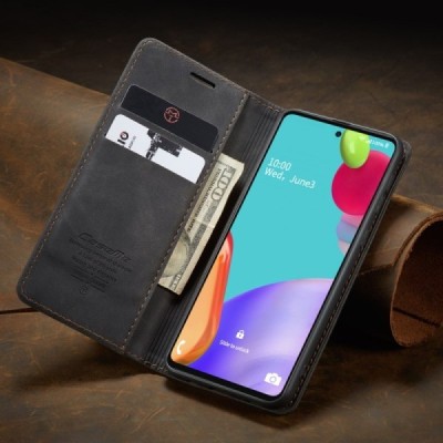 Samsung Galaxy A52 5G (A526B, A525F) CaseMe Retro solidus atverčiamas juodas odinis dėklas - knygutė | Priedai.lt