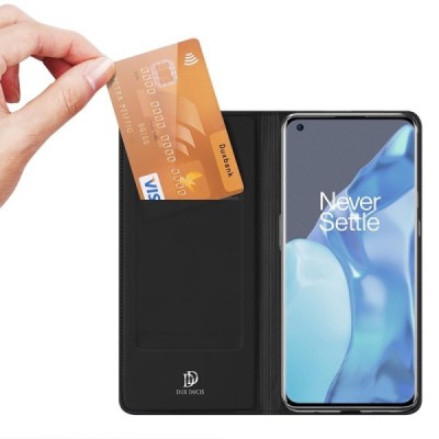 Dux Ducis Skin serijos OnePlus 9 Pro juodas odinis atverčiamas dėklas | Priedai.lt
