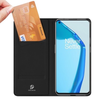 Dux Ducis Skin serijos OnePlus 9 juodas odinis atverčiamas dėklas | Priedai.lt