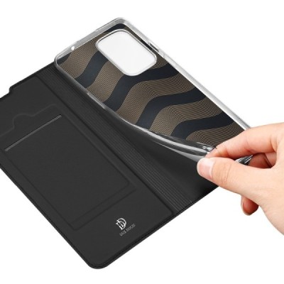 Dux Ducis Skin serijos OnePlus 9 juodas odinis atverčiamas dėklas | Priedai.lt