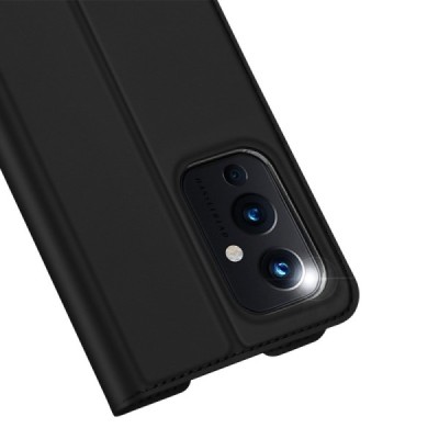 Dux Ducis Skin serijos OnePlus 9 juodas odinis atverčiamas dėklas | Priedai.lt