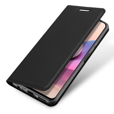 Dux Ducis Skin serijos Xiaomi Redmi Note 10 4G (Note 10s, Poco M5s) juodas odinis atverčiamas dėklas | Priedai.lt