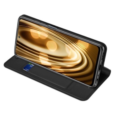 Dux Ducis Skin serijos Xiaomi Redmi Note 10 4G (Note 10s, Poco M5s) juodas odinis atverčiamas dėklas | Priedai.lt