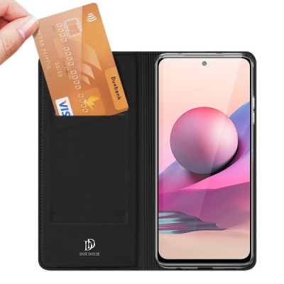 Dux Ducis Skin serijos Xiaomi Redmi Note 10 4G (Note 10s, Poco M5s) juodas odinis atverčiamas dėklas | Priedai.lt