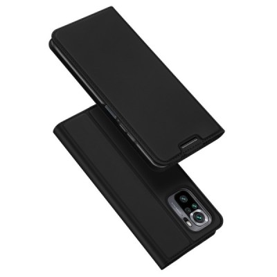 Dux Ducis Skin serijos Xiaomi Redmi Note 10 4G (Note 10s, Poco M5s) juodas odinis atverčiamas dėklas | Priedai.lt
