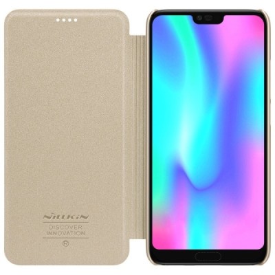 Huawei Honor 10 auksinis odinis atverčiamas Nillkin Sparkle dėklas - knygutė | Priedai.lt