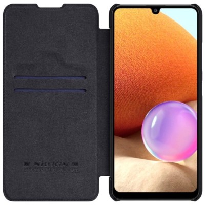 Prabangus „Nillkin“ Qin serijos juodas odinis atverčiamas Samsung Galaxy A32 4G (A325F) dėklas | Priedai.lt