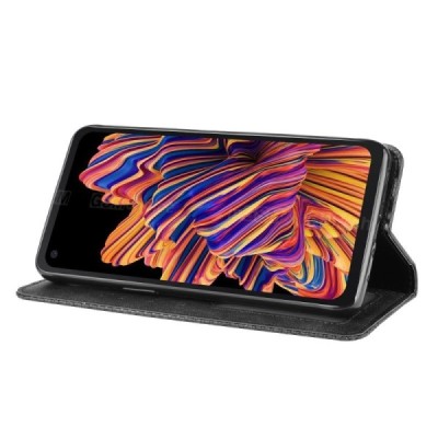 Samsung Galaxy XCover Pro (G715) Vintage juodas odinis atverčiamas dėklas - knygutė su magnetu | Priedai.lt