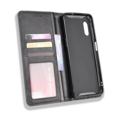 Samsung Galaxy XCover Pro (G715) Vintage juodas odinis atverčiamas dėklas - knygutė su magnetu | Priedai.lt