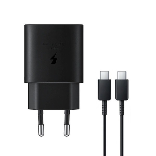 „Samsung“ Super Fast Charging sieninis įkroviklis (25W) - juodas + Type-C laidas