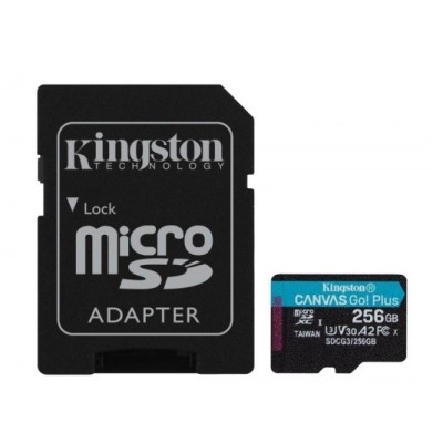 „Kingston“ Canvas Go Plus MicroSD atminties kortelė 256 Gb, 10 Klasė, U3, V30 su SD adapteriu | Priedai.lt