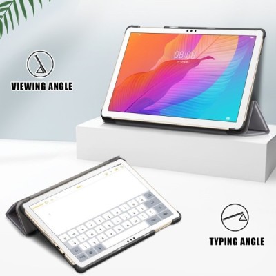 Huawei MatePad T10s 10'' atverčiamas pilkas odinis dėklas - knygutė | Priedai.lt