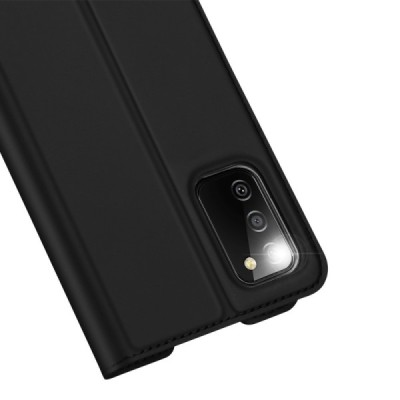 Dux Ducis Skin serijos Samsung Galaxy A02s A025 (166.5x75.9x9.2mm)  juodas odinis atverčiamas dėklas | Priedai.lt