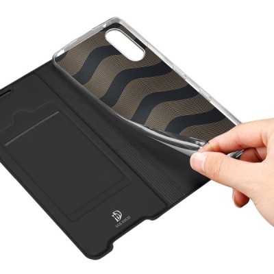 „Dux Ducis“ Skin serijos Sony Xperia 10 III juodas odinis atverčiamas dėklas | Priedai.lt