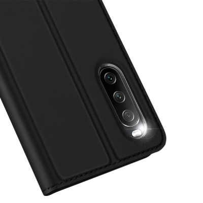 „Dux Ducis“ Skin serijos Sony Xperia 10 III juodas odinis atverčiamas dėklas | Priedai.lt