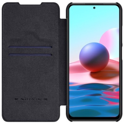 Xiaomi Poco M3 Pro (Redmi Note 10 5G) prabangus Nillkin Qin serijos juodas odinis atverčiamas dėklas - knygutė | Priedai.lt