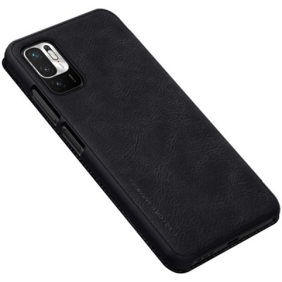 Xiaomi Poco M3 Pro (Redmi Note 10 5G) prabangus Nillkin Qin serijos juodas odinis atverčiamas dėklas - knygutė | Priedai.lt