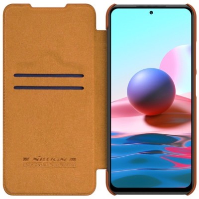 Xiaomi Poco M3 Pro (Redmi Note 10 5G) prabangus Nillkin Qin serijos rudas odinis atverčiamas dėklas - knygutė | Priedai.lt