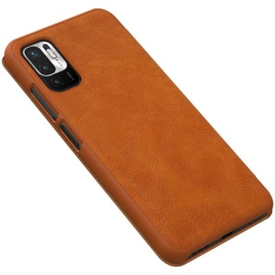 Xiaomi Poco M3 Pro (Redmi Note 10 5G) prabangus Nillkin Qin serijos rudas odinis atverčiamas dėklas - knygutė | Priedai.lt