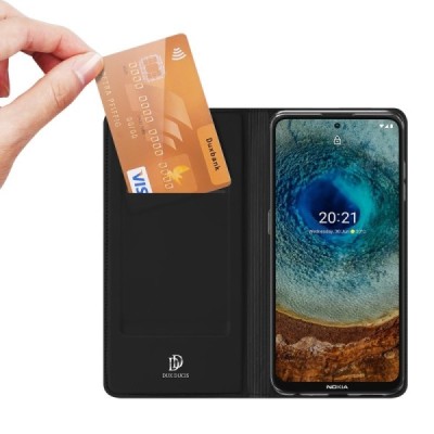 „Dux Ducis“ Skin serijos Nokia X20 (X10) juodas odinis atverčiamas dėklas | Priedai.lt