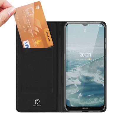 „Dux Ducis“ Skin serijos Nokia 6.3 (2021), G10, G20 juodas odinis atverčiamas dėklas | Priedai.lt