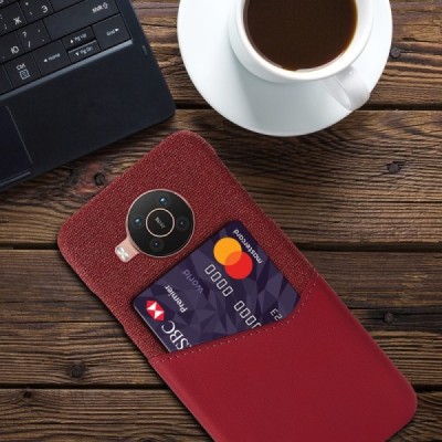 „KSQ“ Shell Nokia X20 (X10) raudonas odinis dėklas - nugarėlė su kišenėle kortelėms | Priedai.lt