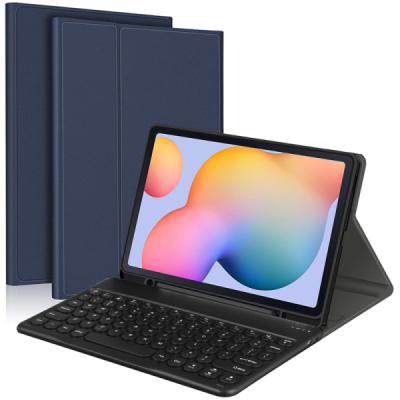 Samsung Galaxy Tab S7 11" (T875, T870) atverčiamas mėlynas odinis dėklas su bluetooth belaide klaviatūra | Priedai.lt