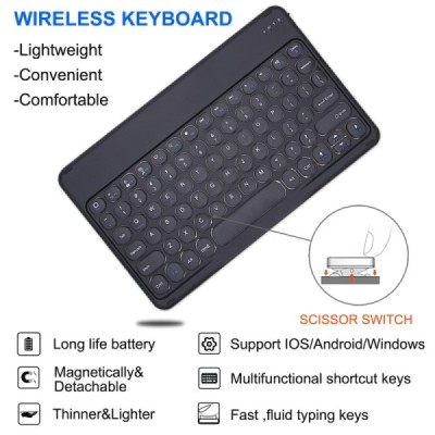 Samsung Galaxy Tab S7 11" (T875, T870) atverčiamas mėlynas odinis dėklas su bluetooth belaide klaviatūra | Priedai.lt