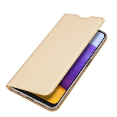 Samsung Galaxy A22 „Dux Ducis“ Skin serijos auksinis odinis atverčiamas dėklas - knygutė | Priedai.lt
