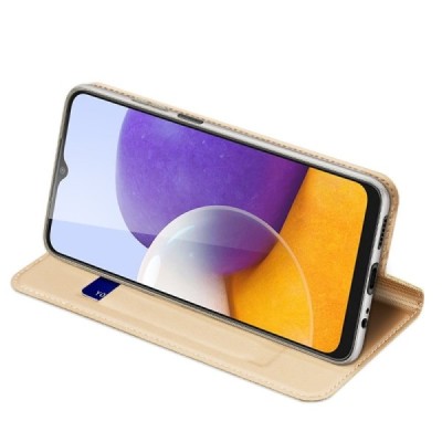 Samsung Galaxy A22 „Dux Ducis“ Skin serijos auksinis odinis atverčiamas dėklas - knygutė | Priedai.lt