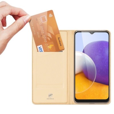 Samsung Galaxy A22 „Dux Ducis“ Skin serijos auksinis odinis atverčiamas dėklas - knygutė | Priedai.lt